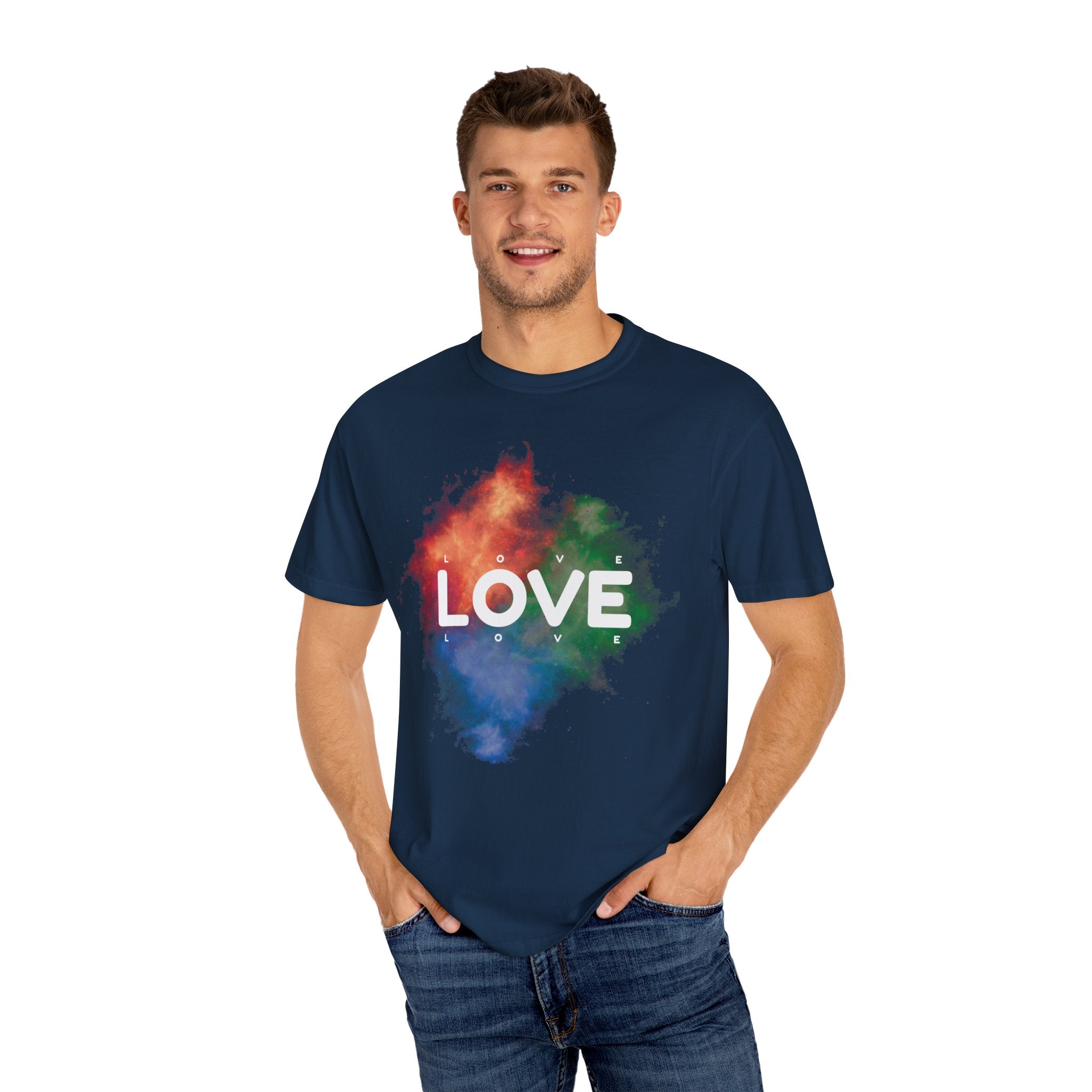 Colorful Love T-Shirt | Unisex Garment-Dyed Tee, Casual Wear, Gifts for Loved Ones, Valentine's Day, Positive Vibes