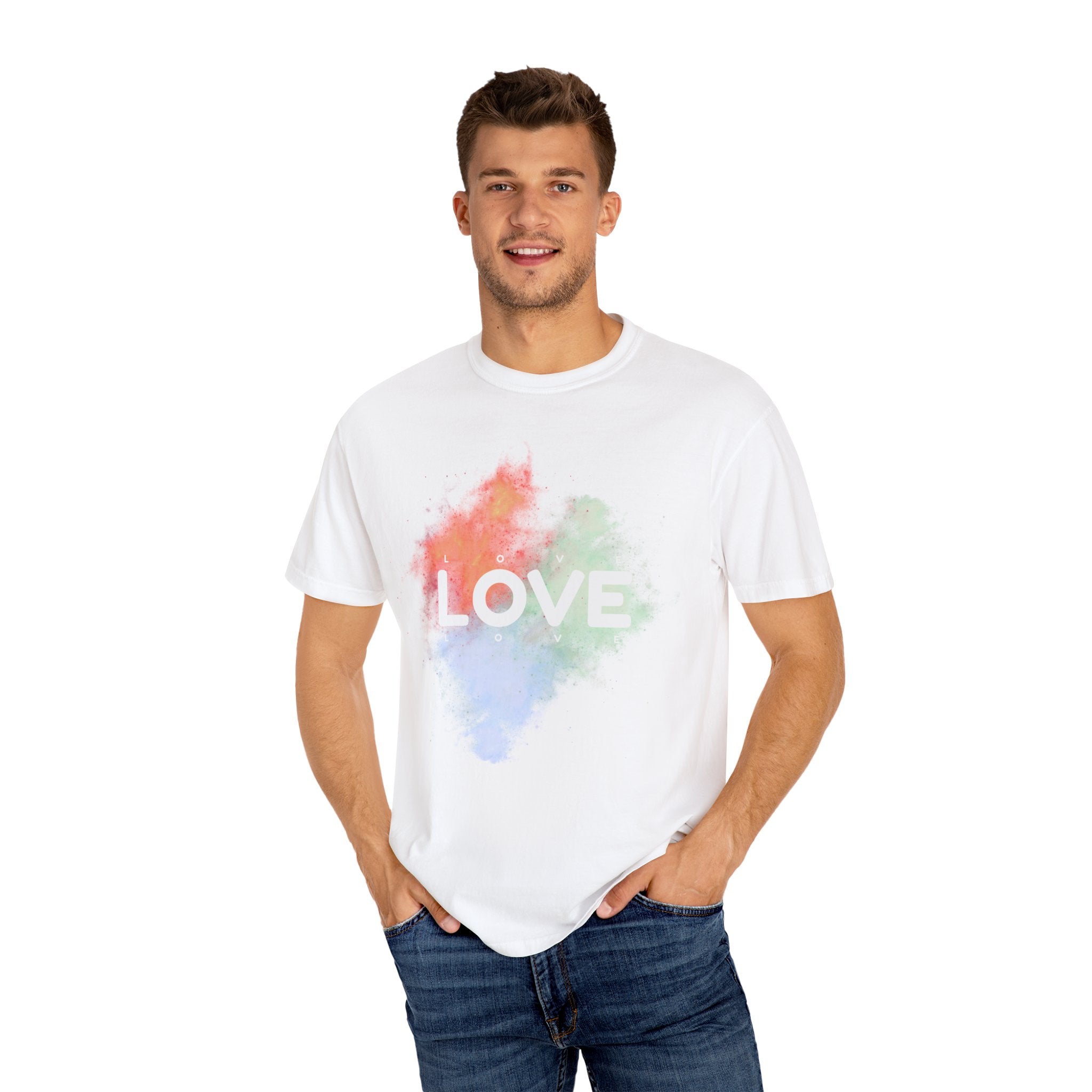 Colorful Love T-Shirt | Unisex Garment-Dyed Tee, Casual Wear, Gifts for Loved Ones, Valentine's Day, Positive Vibes