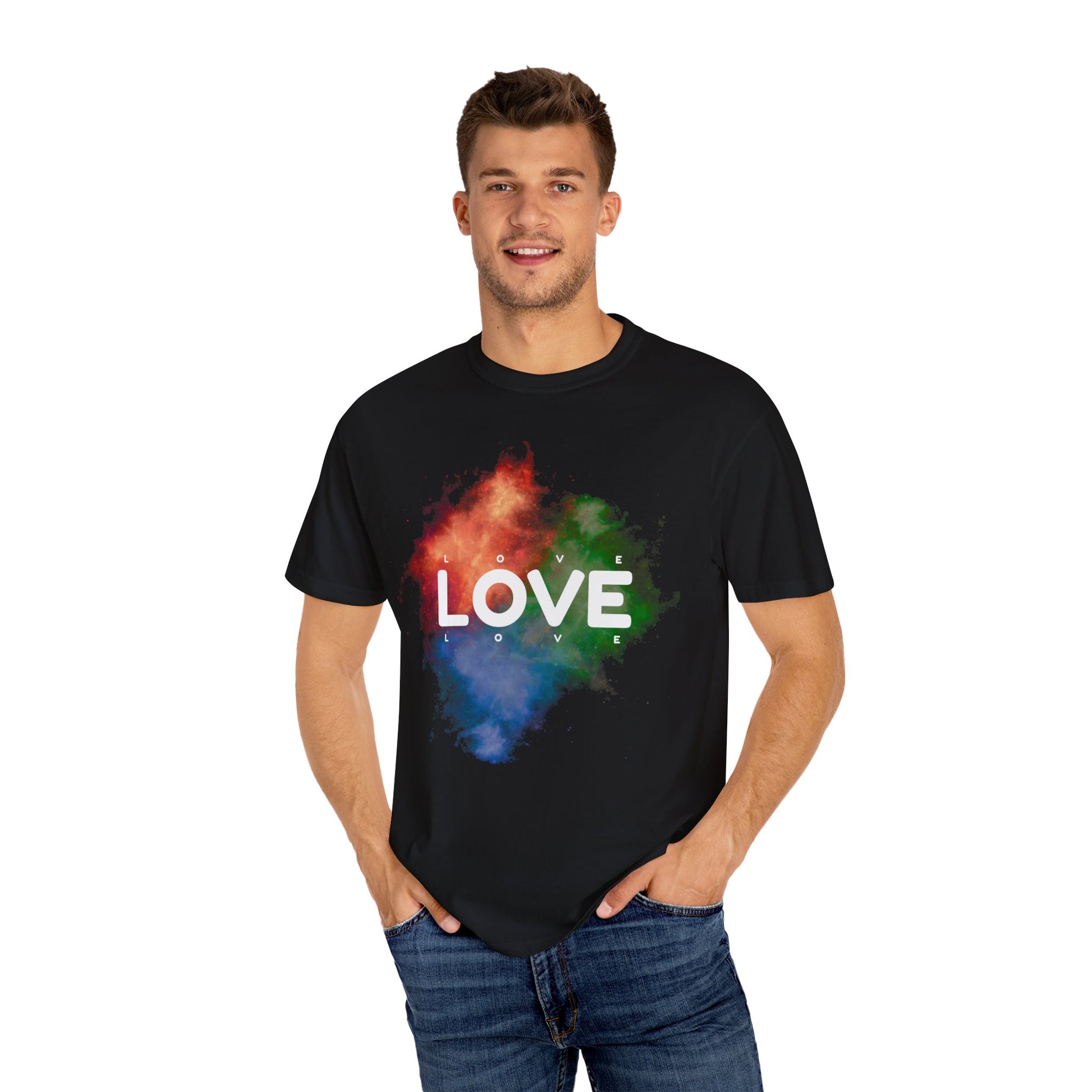 Colorful Love T-Shirt | Unisex Garment-Dyed Tee, Casual Wear, Gifts for Loved Ones, Valentine's Day, Positive Vibes